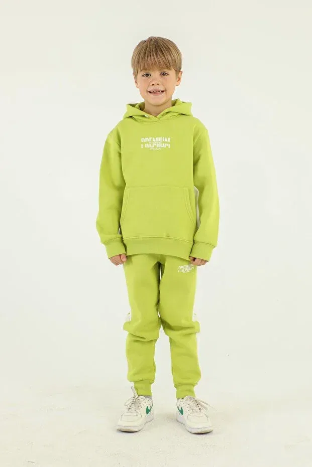 Детский комплект свитшота и брюк с капюшоном и карманами Black One, Pistachy Green