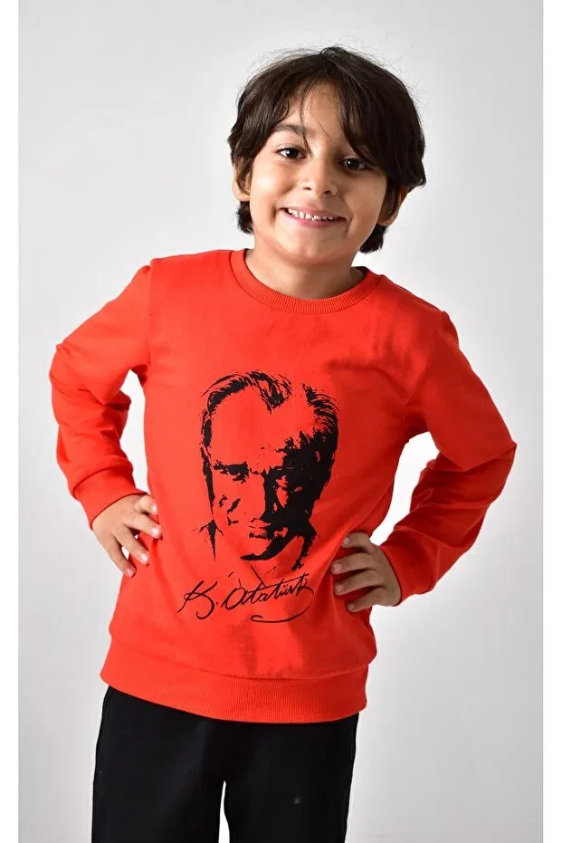 Детские свитшот для девочек с принтом Ataturk Printed, Banadamoda, Red