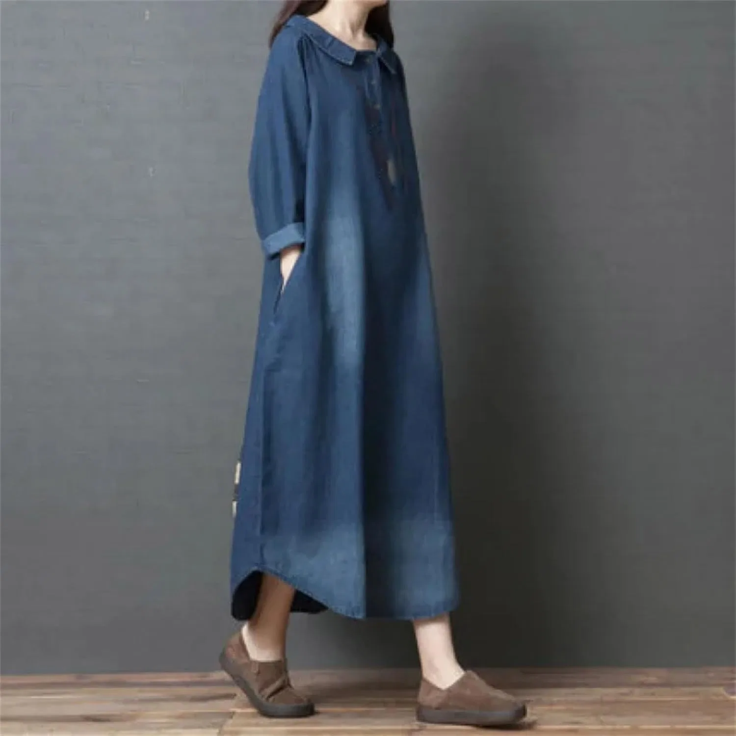 Женское свободное джинсовое платье макси Denim Blue — фото 2