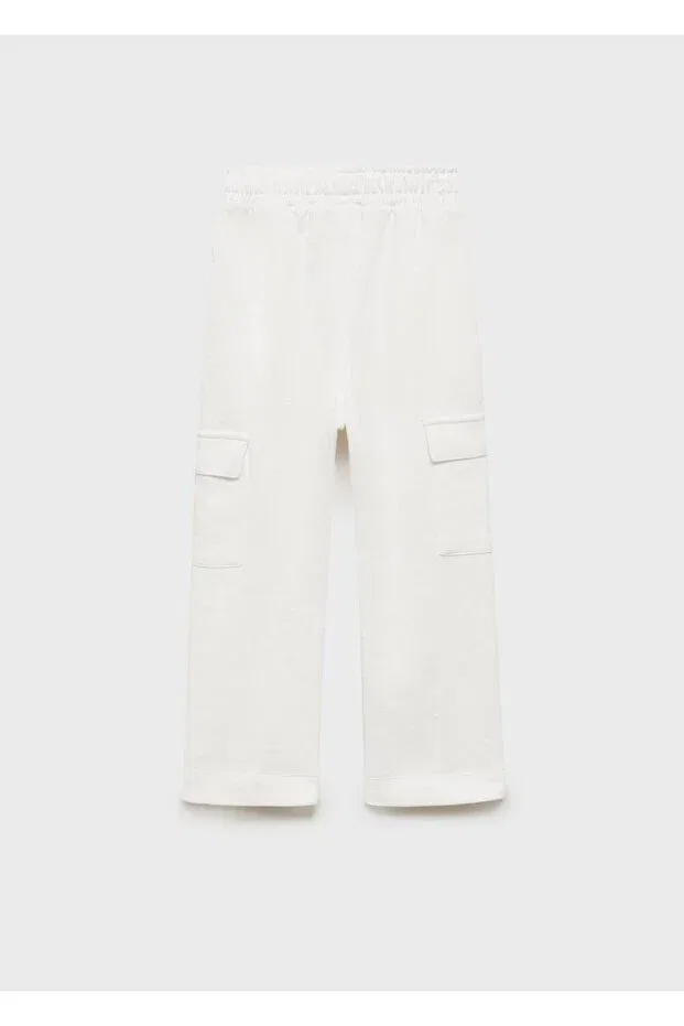 Детские брюки карго для девочек хлопковые Mango Kids, Off White — фото 2