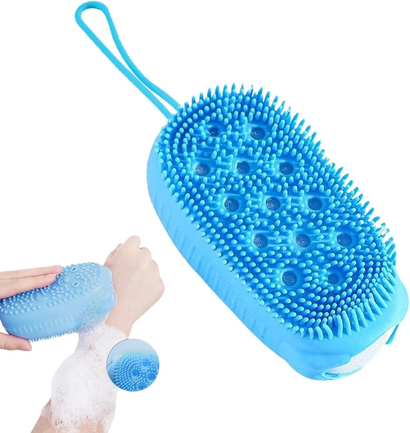 Скребок для тела силиконовый двусторонний, Jubilofex, 48 г, 12.5x7.5x5.5 см, Blue