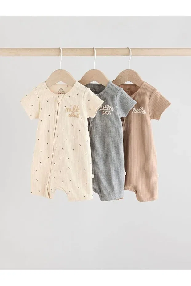 Детский комплект боди-комбинезонов с коротким рукавом 100% cotton cream brown 3-piece romper set Next Baby, Multicolor