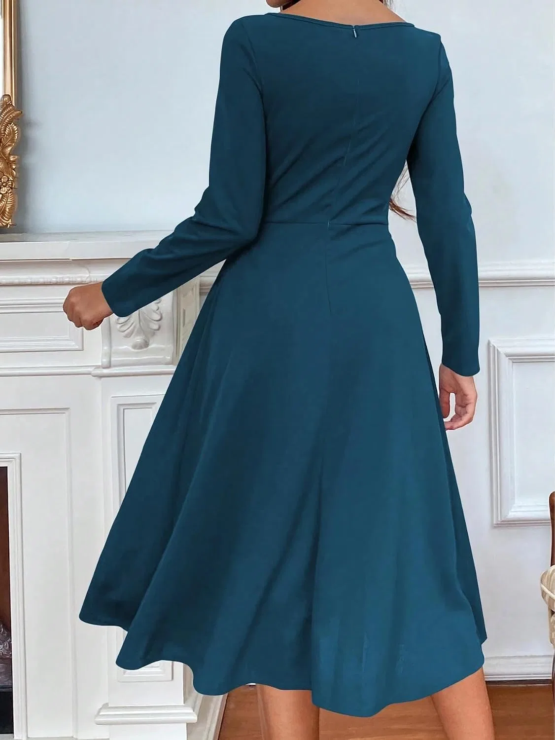 Женское повседневное миди-платье с квадратным вырезом Teal Blue — фото 3