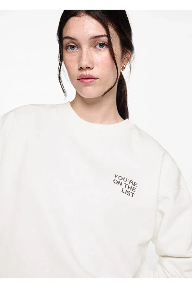 Детские свитшот для девочек хлопковый с принтом Mango, Off White — фото 4