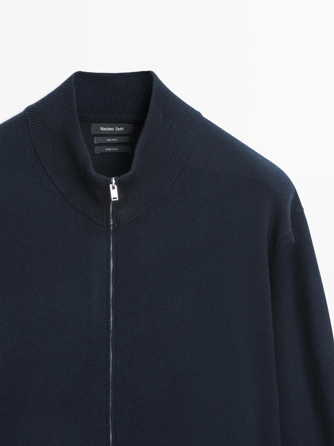 Вязаный кардиган из шерсти на молнии Massimo Dutti, темно-синий — фото 3