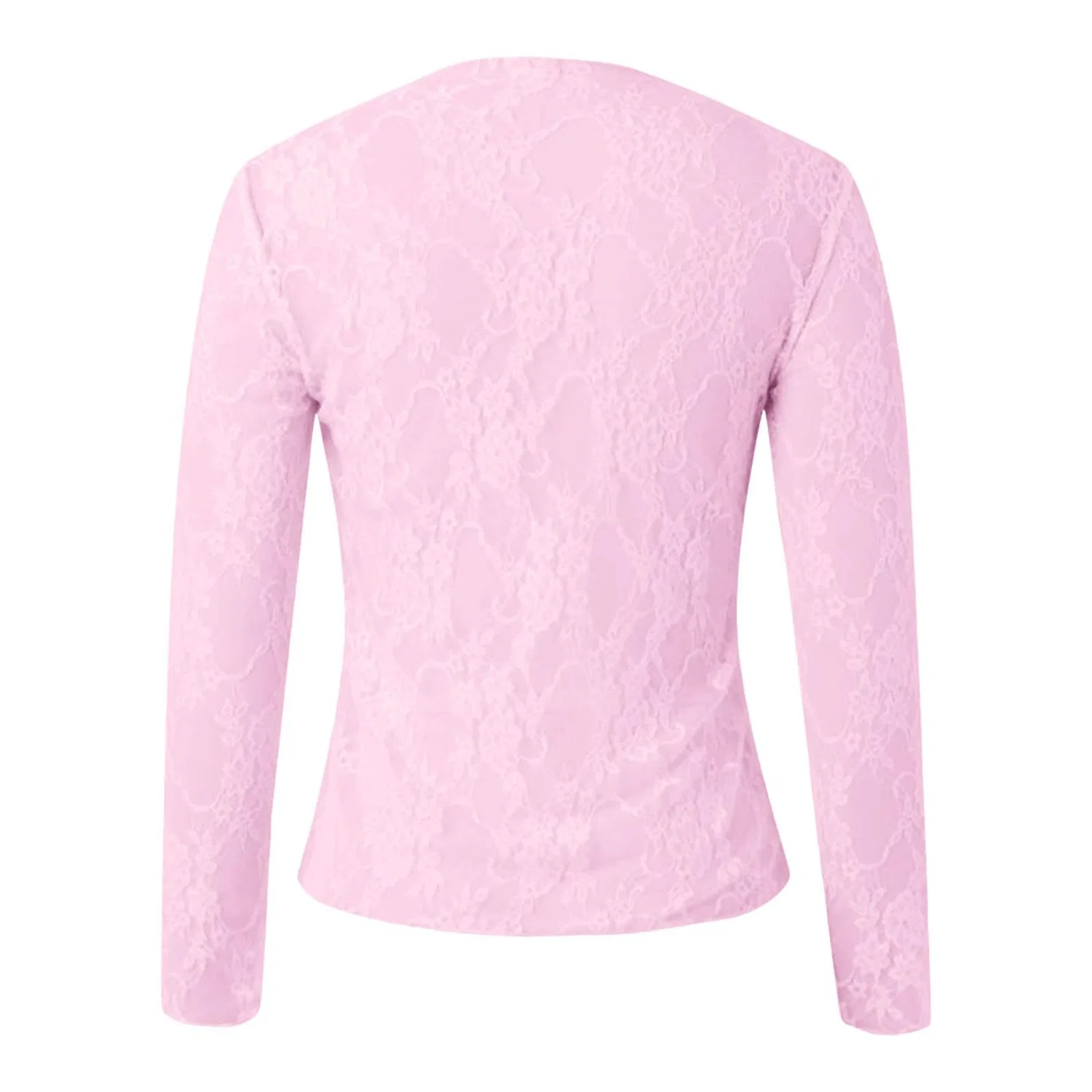 Женская блузка с длинным рукавом с кружевным принтом, Pink — фото 4