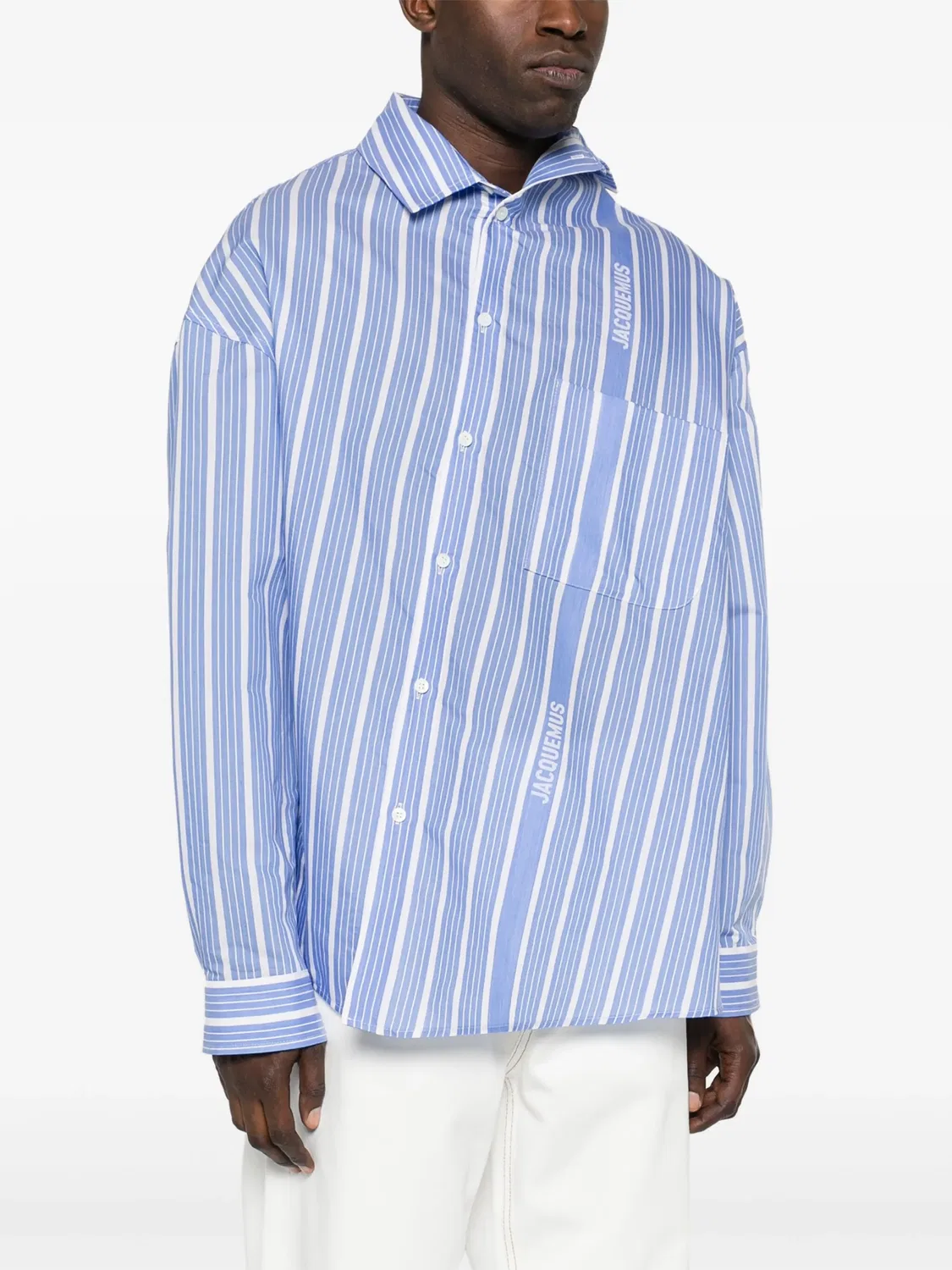 Рубашка с логотипом и полосками Jacquemus, синий — фото 4