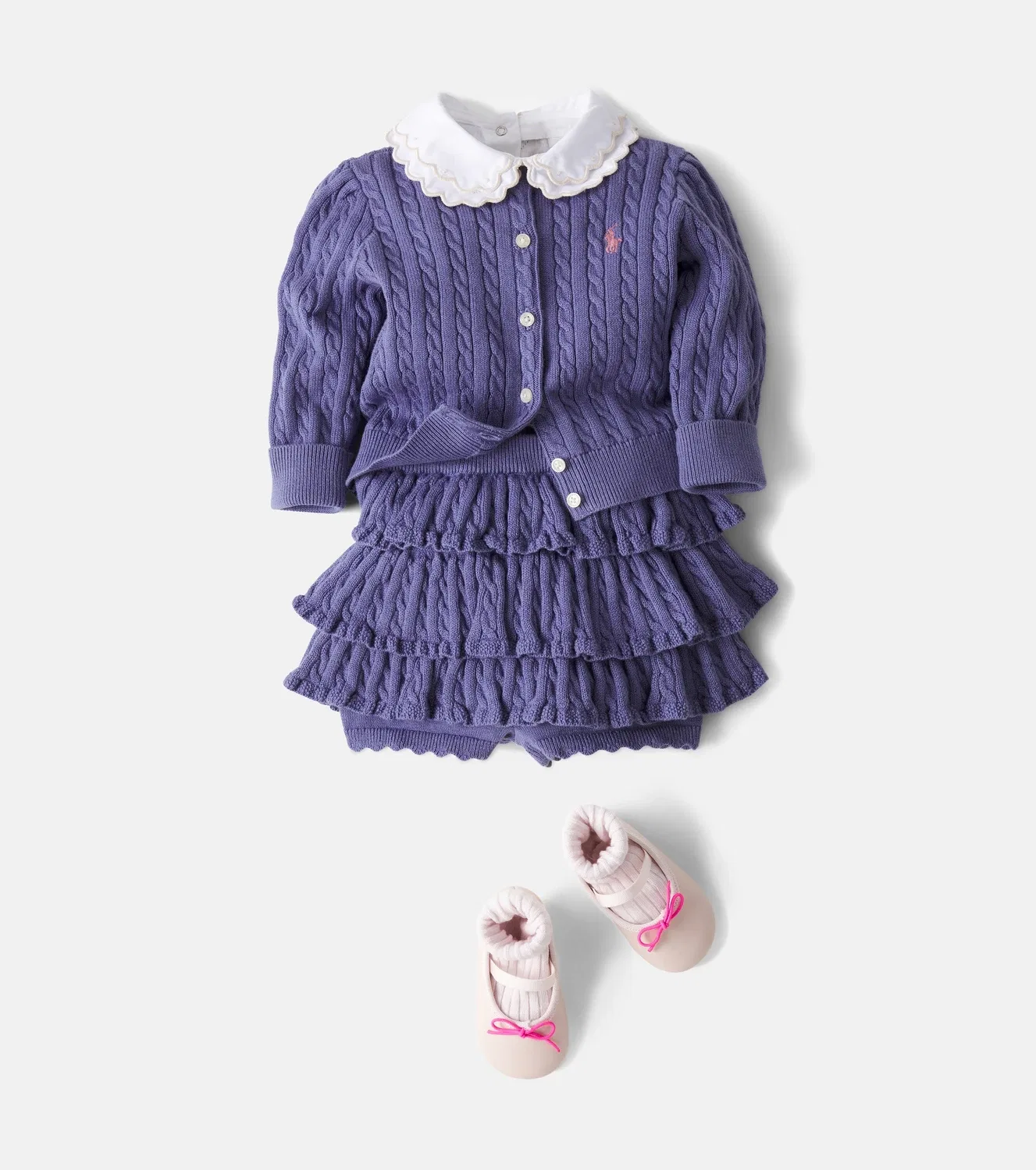 Комплект из хлопкового кардигана и шорт Polo Ralph Lauren Kids, фиолетовый — фото 2
