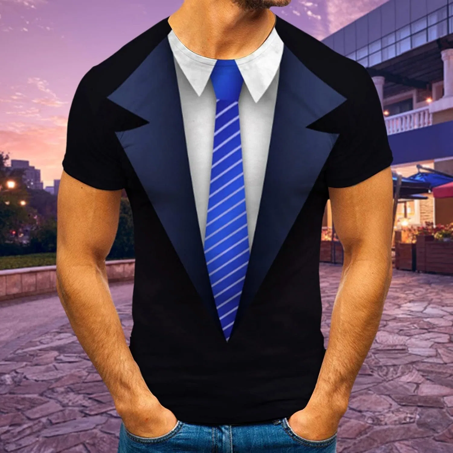 Мужская футболка с принтом Tuxedo Shirt, Blue — фото 2