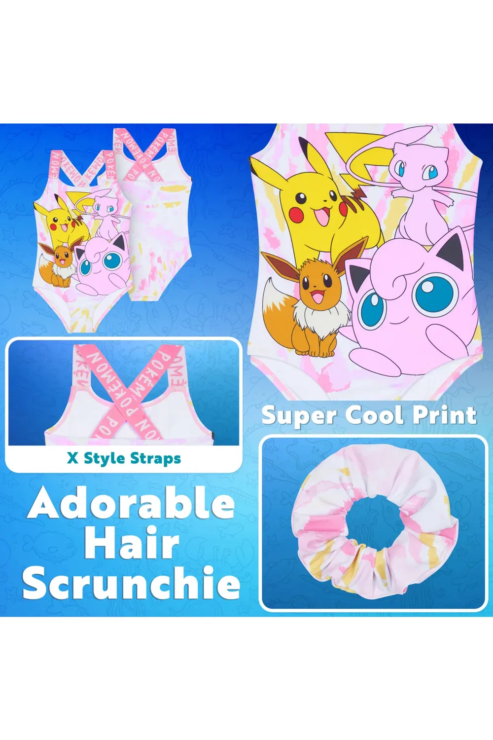 Детский слитный купальник с резинкой для волос Pokemon, Pink — фото 4