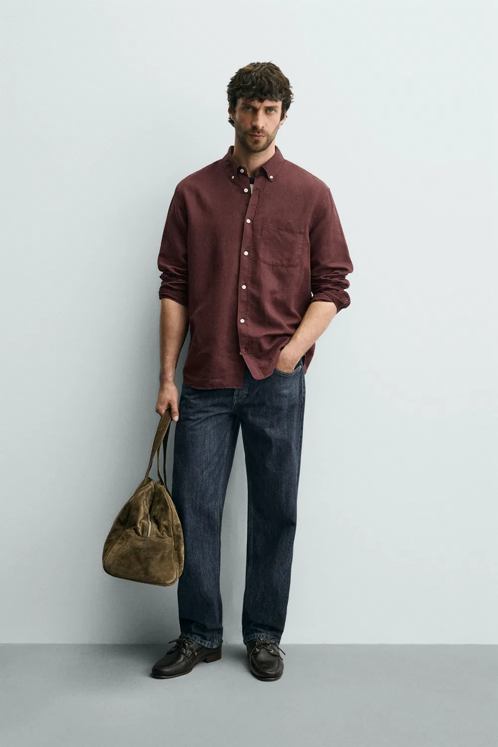 Рубашка из льна/хлопка ZARA, Burgundy