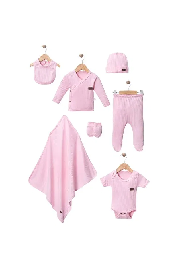 Детский комплект из рибаны 7 предметов для выписки Uko Baby, Pink