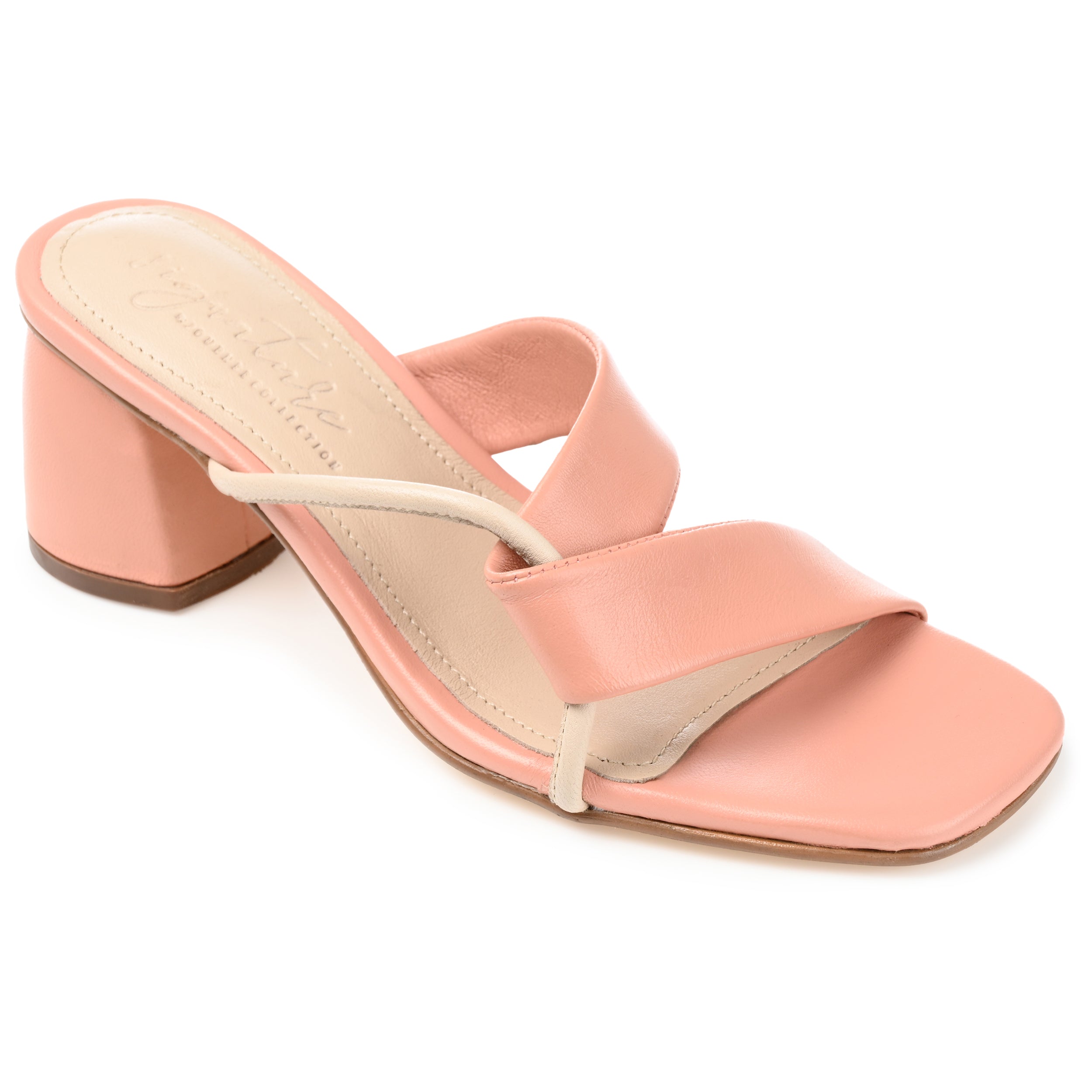 Женские сандалии Journee Signature из натуральной кожи Jossette Slip On с открытым квадратным носком и блочным каблуком, цвет clay