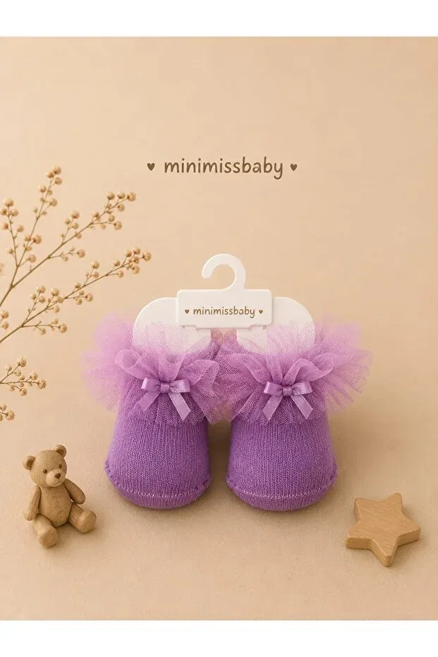 Детские носки для девочек с тюлевым бантом Minimissbaby, Black — фото 3