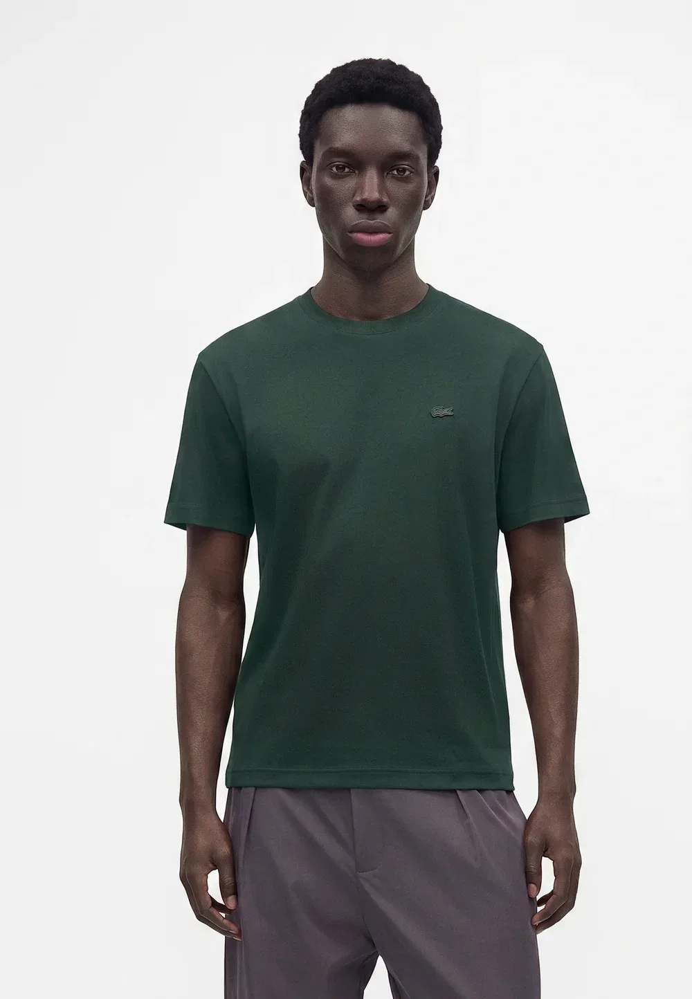 Футболка Lacoste, однотонная, с круглым вырезом, темно-зеленый