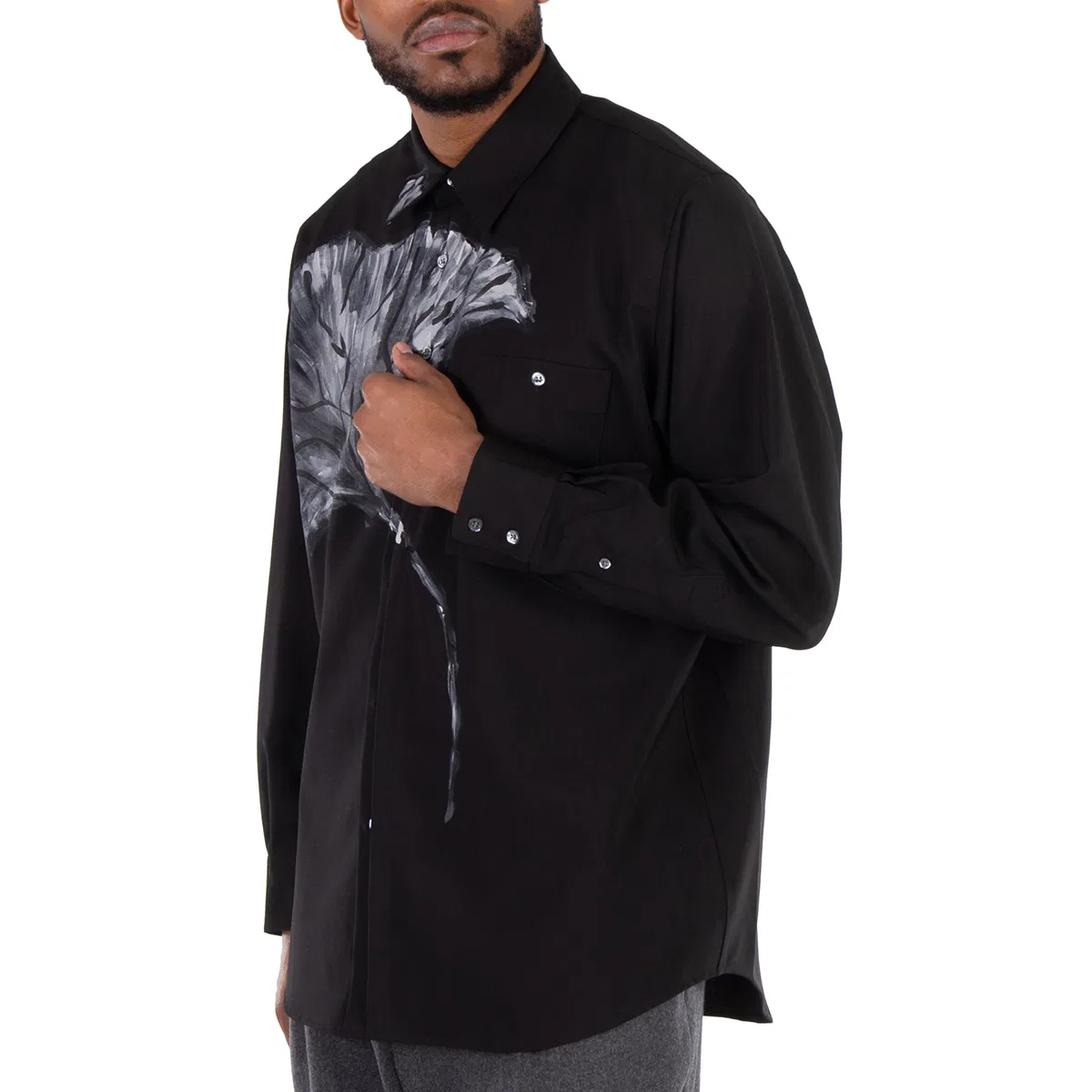 Рубашка с длинным рукавом Nature Print Woven Shirt Emporio Armani, Black — фото 3