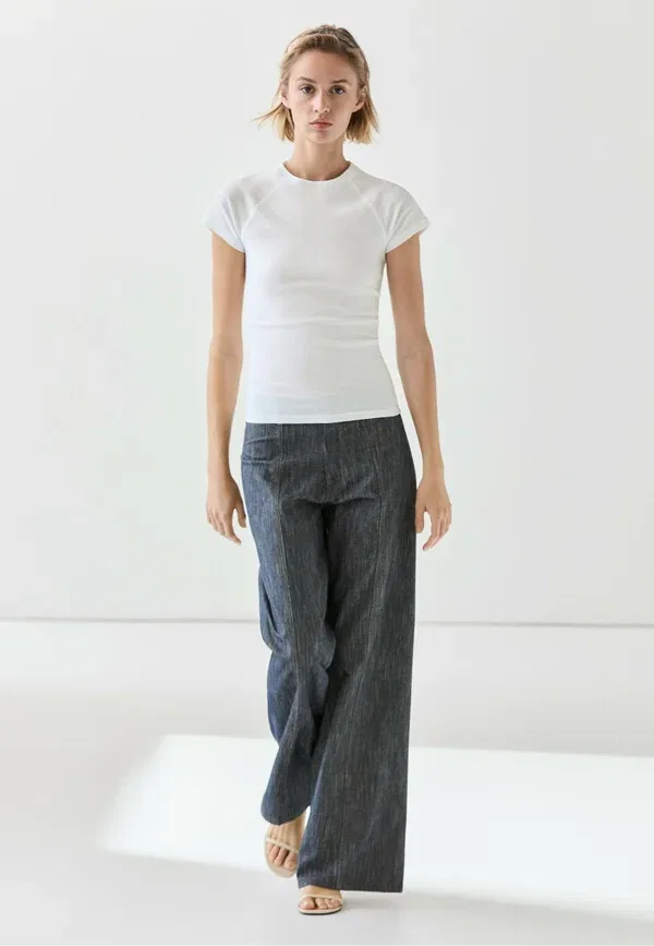 Футболка хлопковая basic t-shirt Massimo Dutti, белый — фото 4