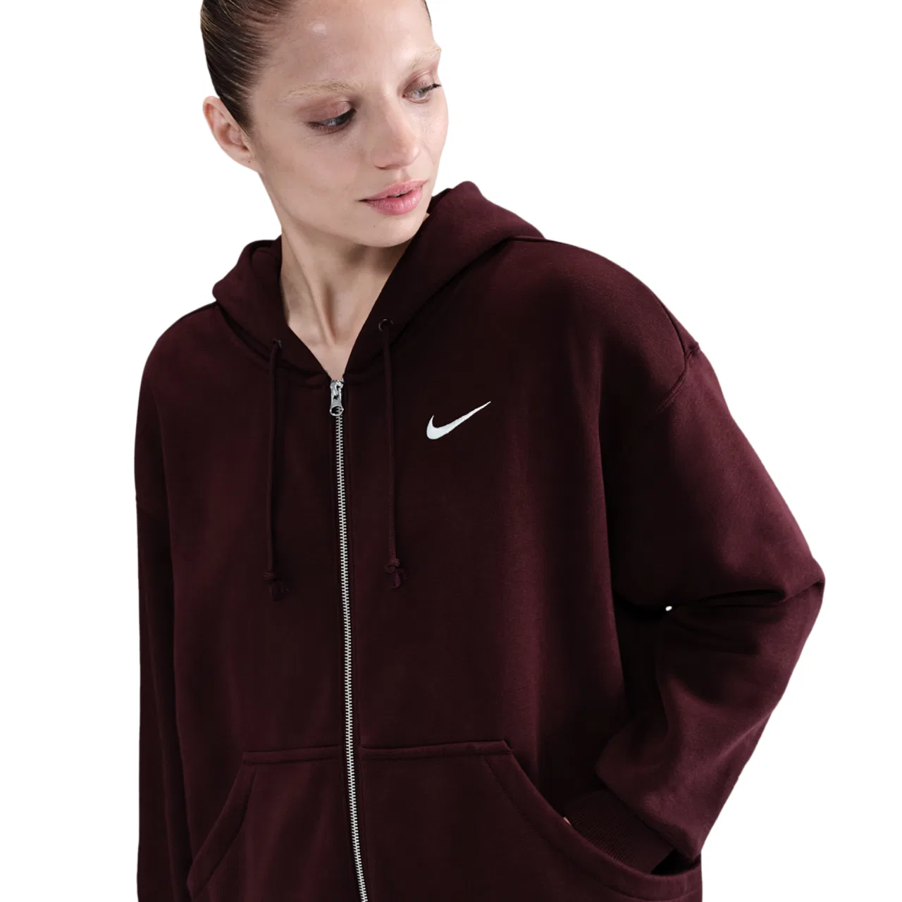 Женское худи Nike Phoenix Fleece Long Sleeve Full-Zip, цвет Burgundy Crush/Sail