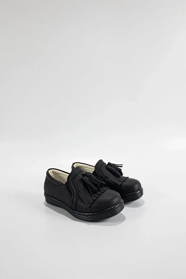 Детские туфли для девочек без шнуровки, с кисточками Angel, Black — фото 4