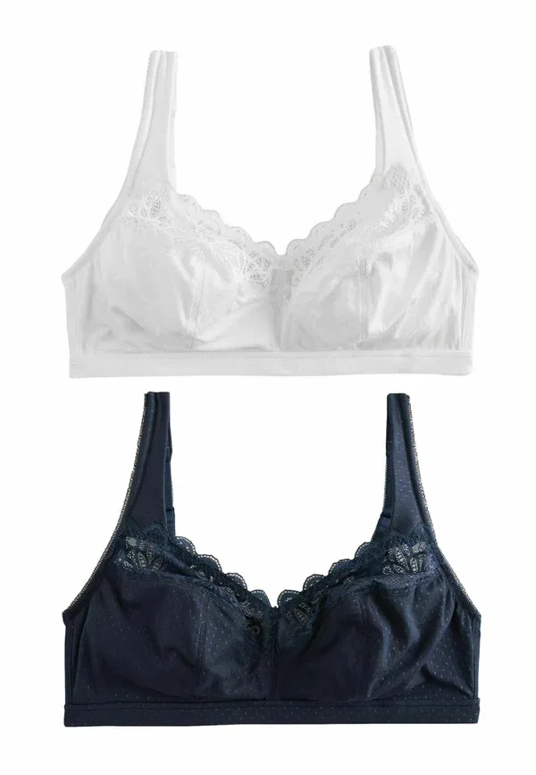 Бюстгальтер-майка из кружева, Regular Fit - total support modal & lace 2 pack bras b-h, Next, Navy White, белый/темно-синий