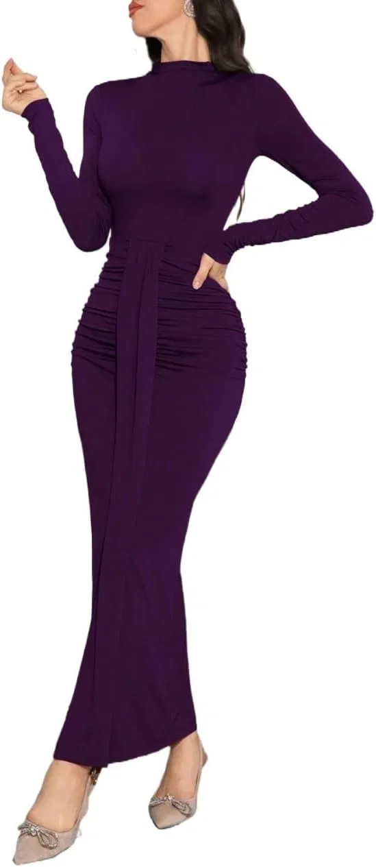 Женское элегантное платье с воротником-стойкой Slimming Fit, Purple