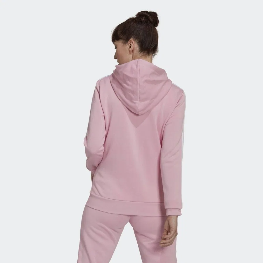 Худи с капюшоном на молнии Essentials French Terry 3-Stripes adidas, Розово-белый — фото 2