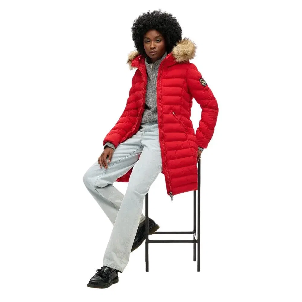 Женская удлиненная стеганая куртка с капюшоном Fuji Superdry, Rot — фото 4