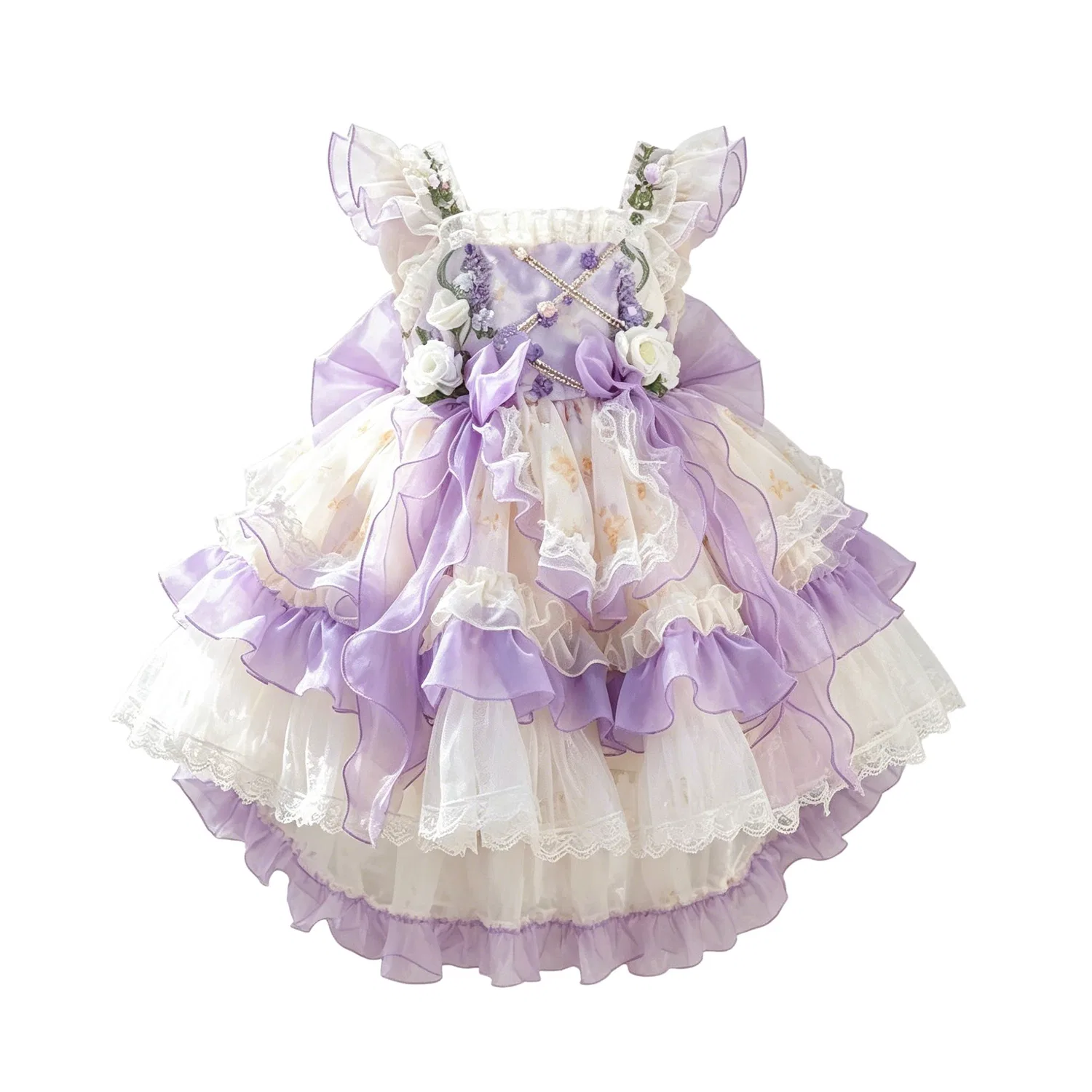 Детское платье для девочек с квадратным вырезом Lanza, Pink Purple Skirt+Butterfly Hair Accessory