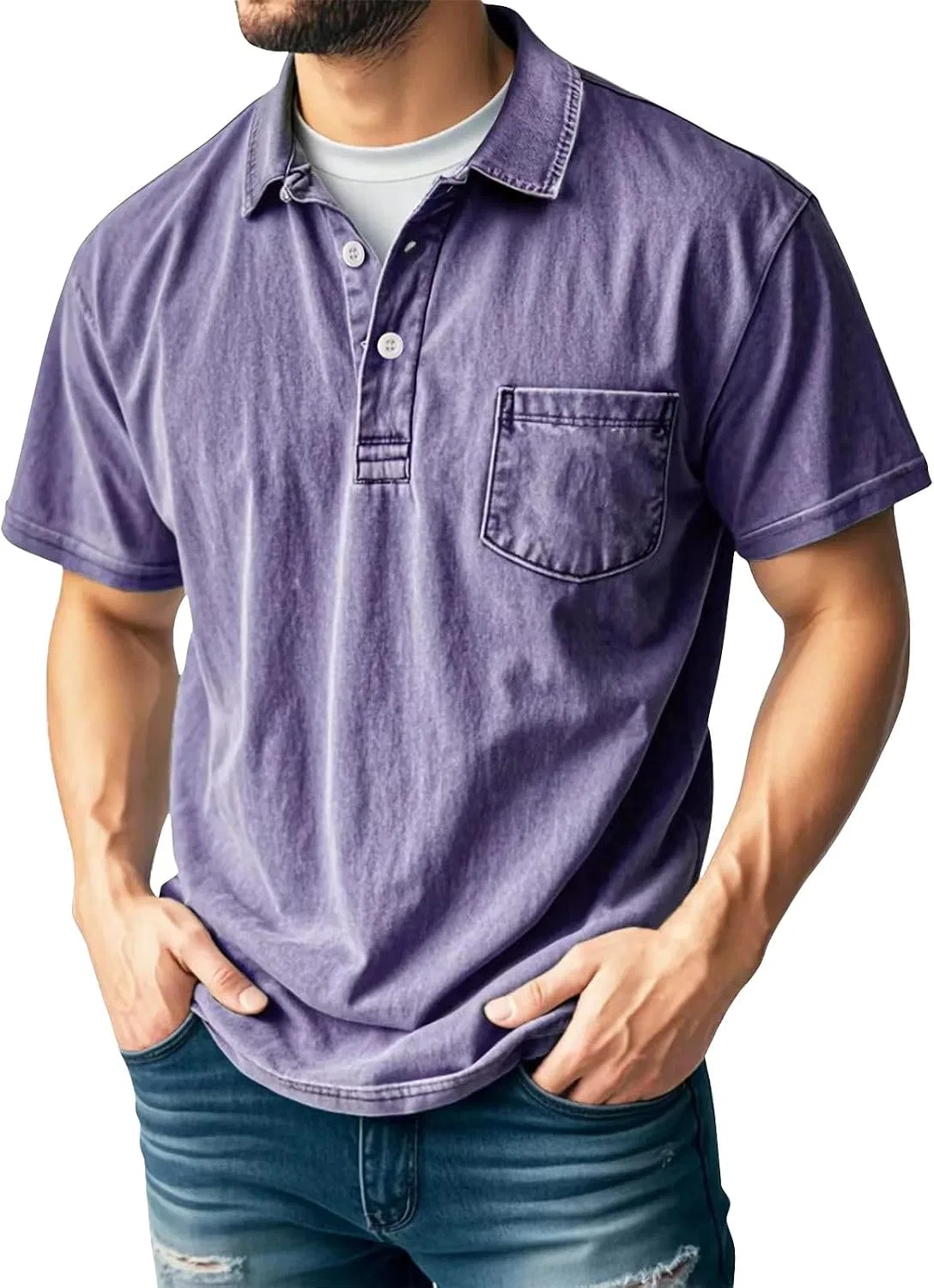 Мужская спортивная футболка поло с карманом Short Sleeve Performance Golf Shirts, Purple — фото 2