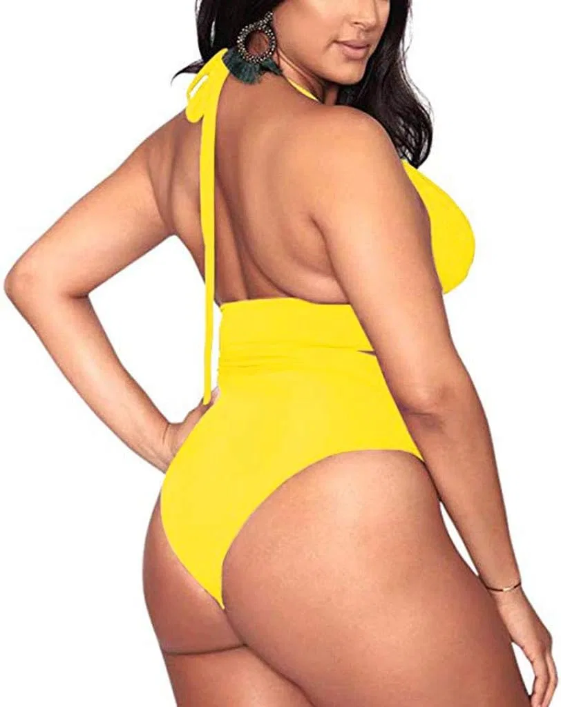 Женский купальный костюм бикини с высокой талией, Yellow — фото 2