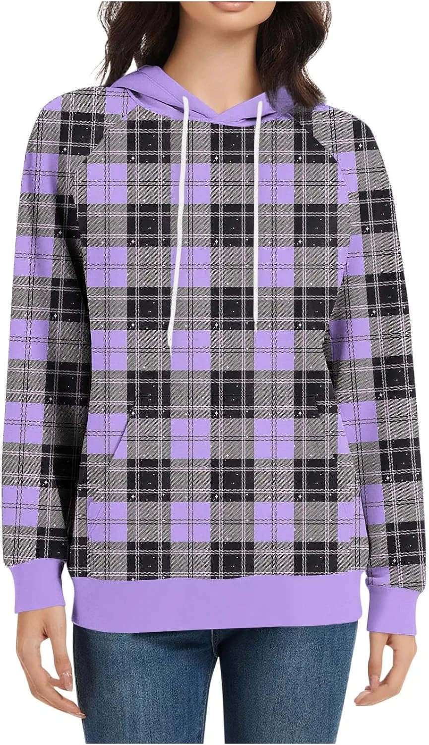 Женский свитшот с принтом в клетку, модель Plaid Print, фиолетовый — фото 3