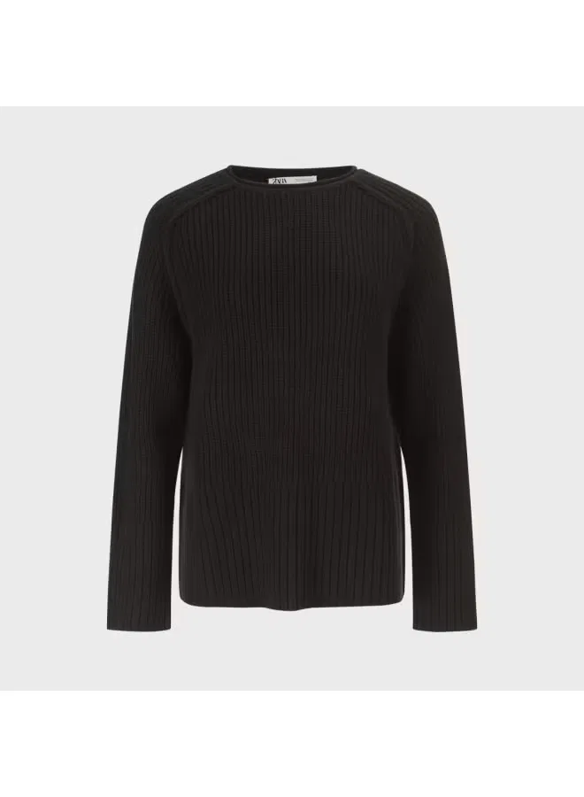 Пуловер свободного кроя с длинным рукавом Zara, черный — фото 2