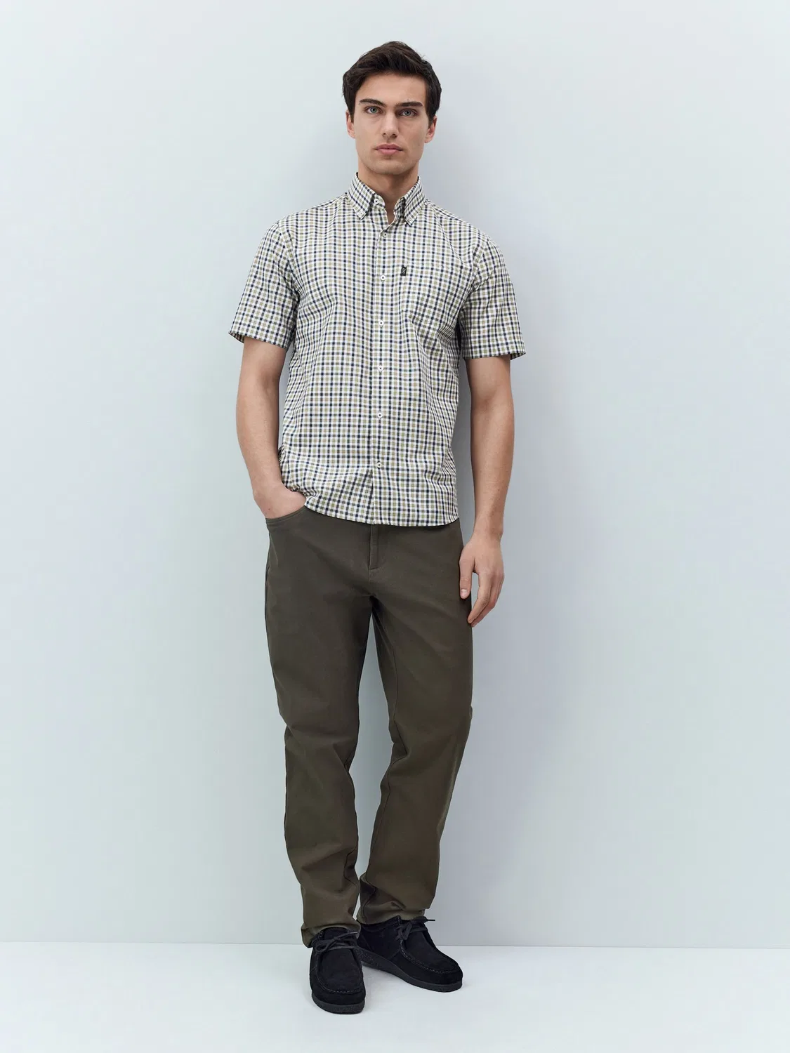 Рубашка оксфордская с коротким рукавом, Regular Fit Next, Navy/Neutral Gingham Check — фото 2