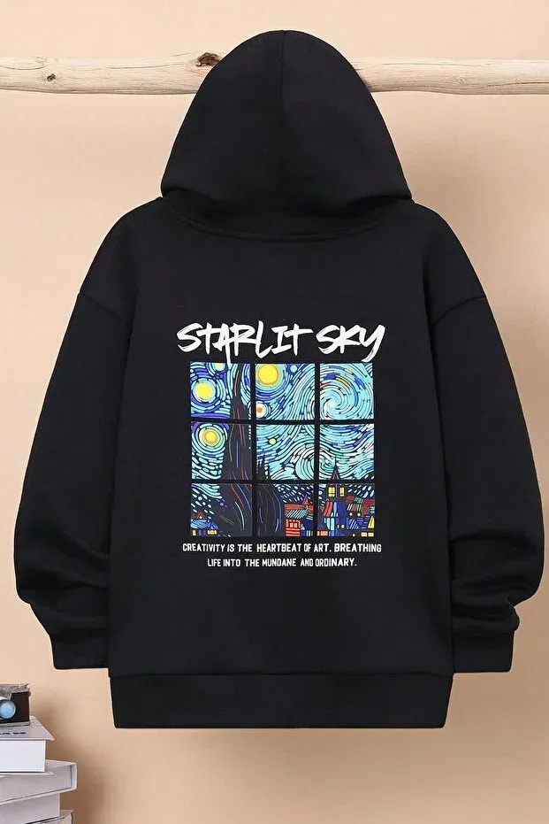 Детское худи с принтом Starlit sky printed Uyguntarz, Black