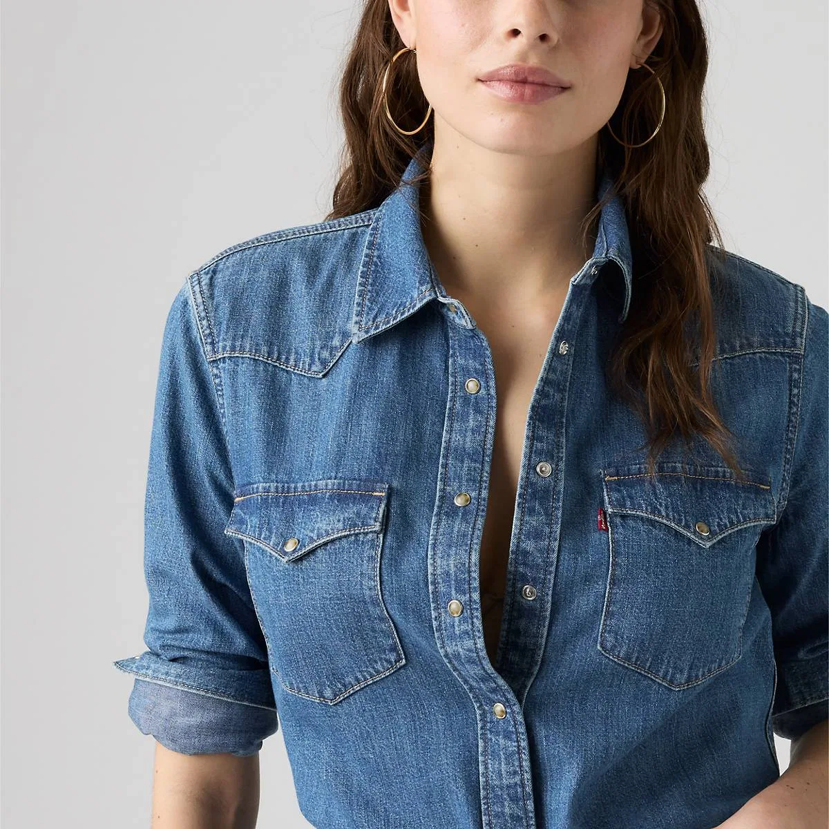 Классическая джинсовая рубашка в западном стиле на пуговицах Levi's, All Day Long Western - Medium Wash — фото 2