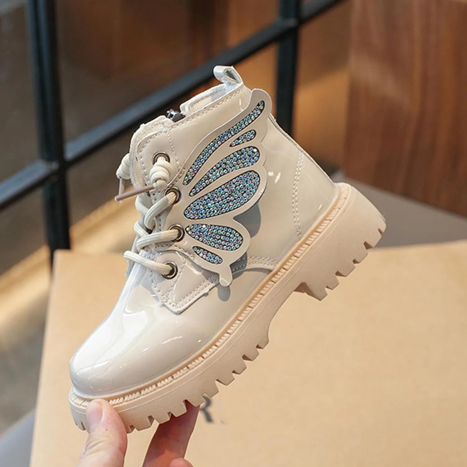 Детские ботинки для девочек с принтом Rhinestone Ankle Boots Zzalalana, White — фото 2