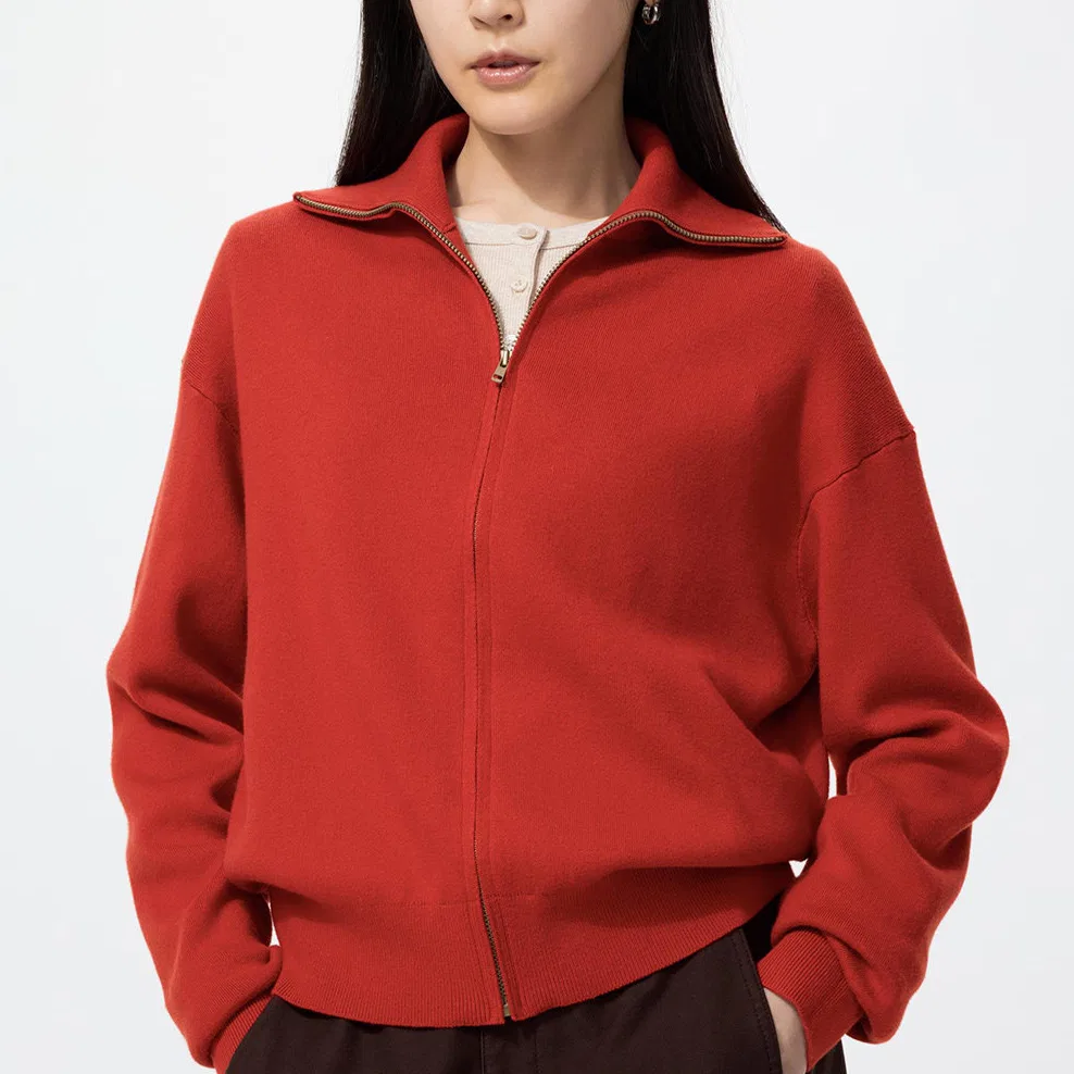 Женский джемпер с отложным воротником Red UNIQLO, Red — фото 3