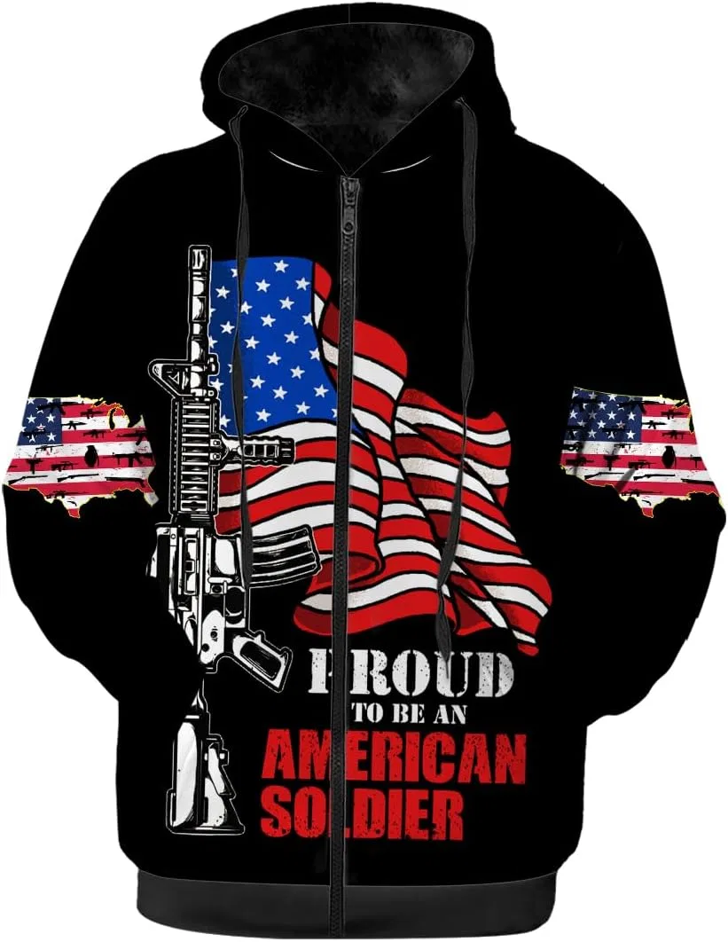 Мужская зимняя куртка с принтом, Zip-up Hoodie Warm Sweatshirt Coat, красный/синий/чёрный