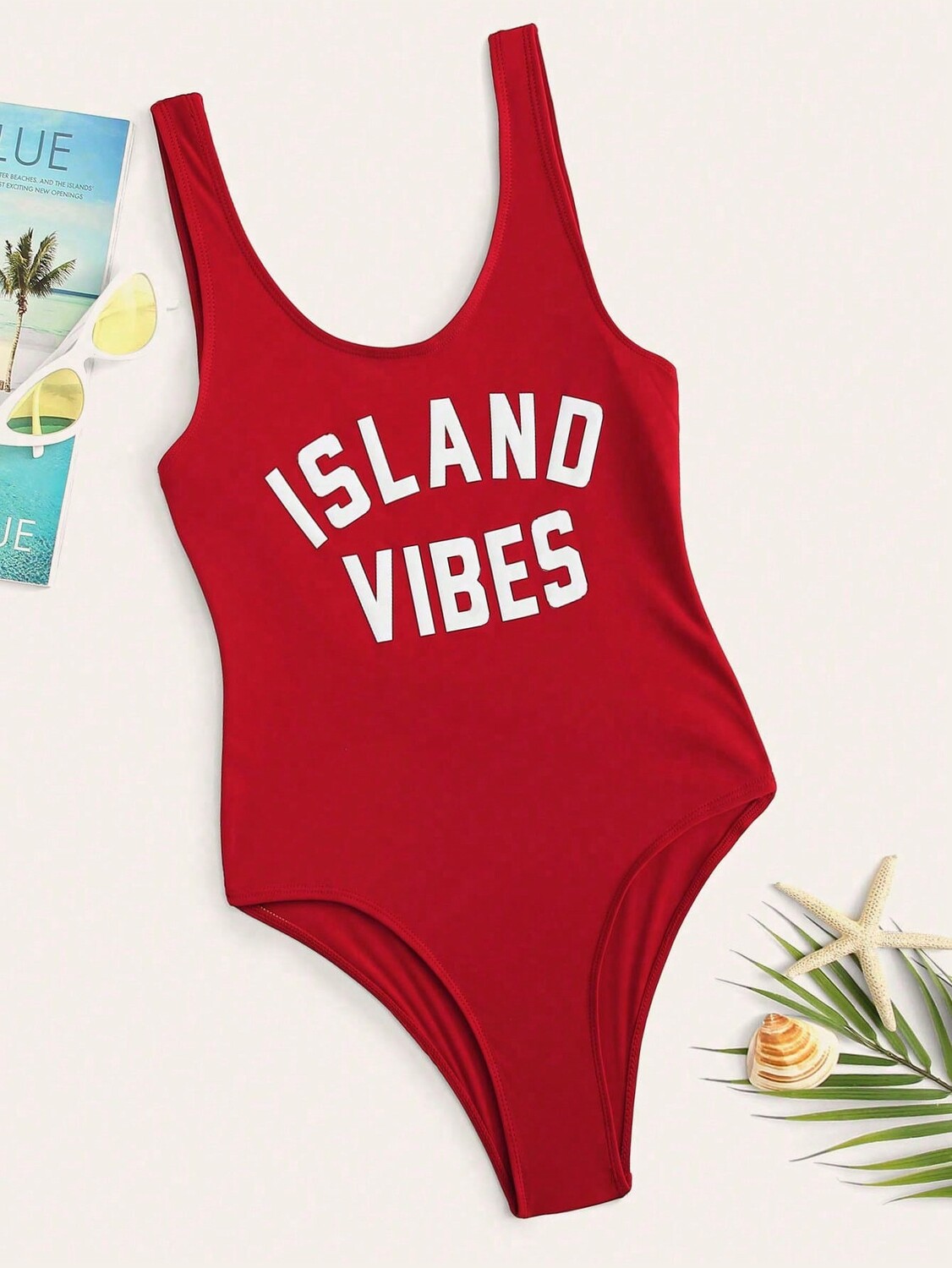 

Сплошной купальник SHEIN Swim с графическими буквами, красный цвет