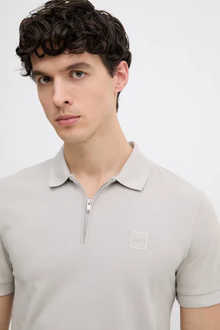 Поло slim fit BOSS Orange, бежевый — фото 4
