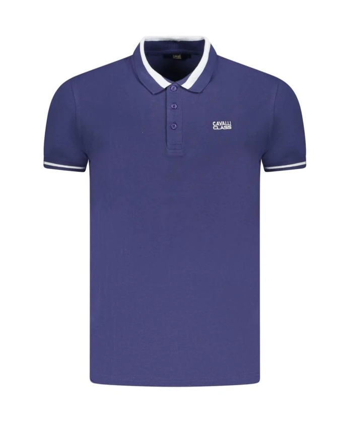 

Синяя хлопковая рубашка-поло с контрастным воротником Cavalli Class, синий