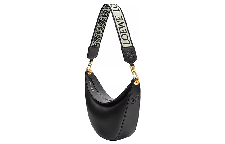 LOEWE Женская черная сумка через плечо из сатинированной телячьей кожи с жаккардовой тканью — фото 2