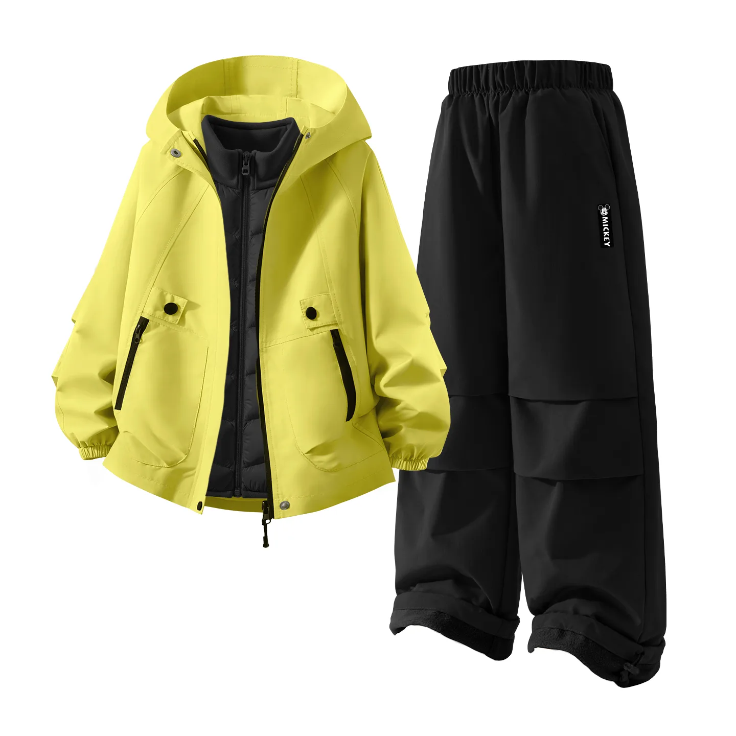 Детский спортивный костюм с круглым вырезом Disney, [Thickened Thermal Three-Piece Set]Solid Color Green+DiH Long Hook-and-Loop K Army Green+DiH Square Hook-and-Loop K Black — фото 3