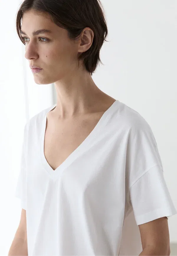 Футболка с V-образным вырезом Massimo Dutti, белый — фото 3
