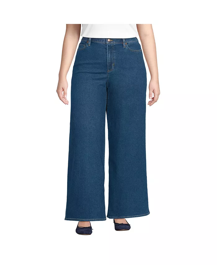 

Женские джинсы Recover Denim с высокой талией и очень широкими штанинами Lands' End, синий