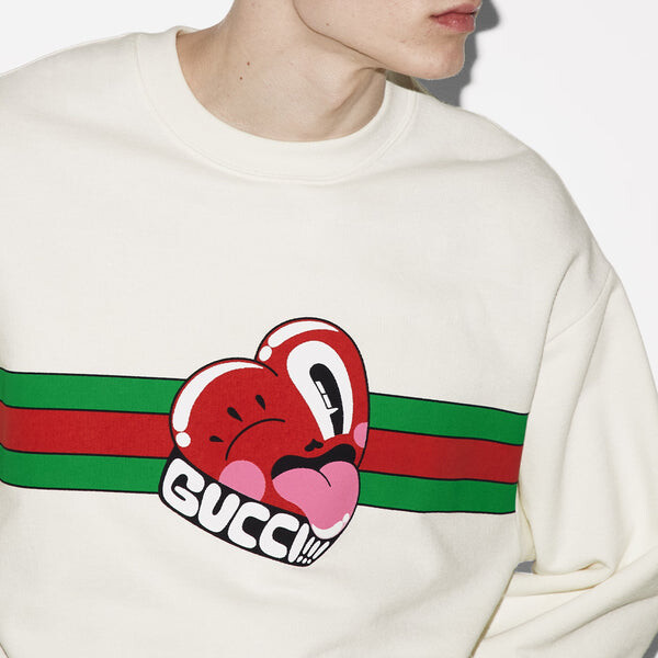 Свитер cotton jersey sweatshirt with print 'off white' Gucci, белый — фото 4