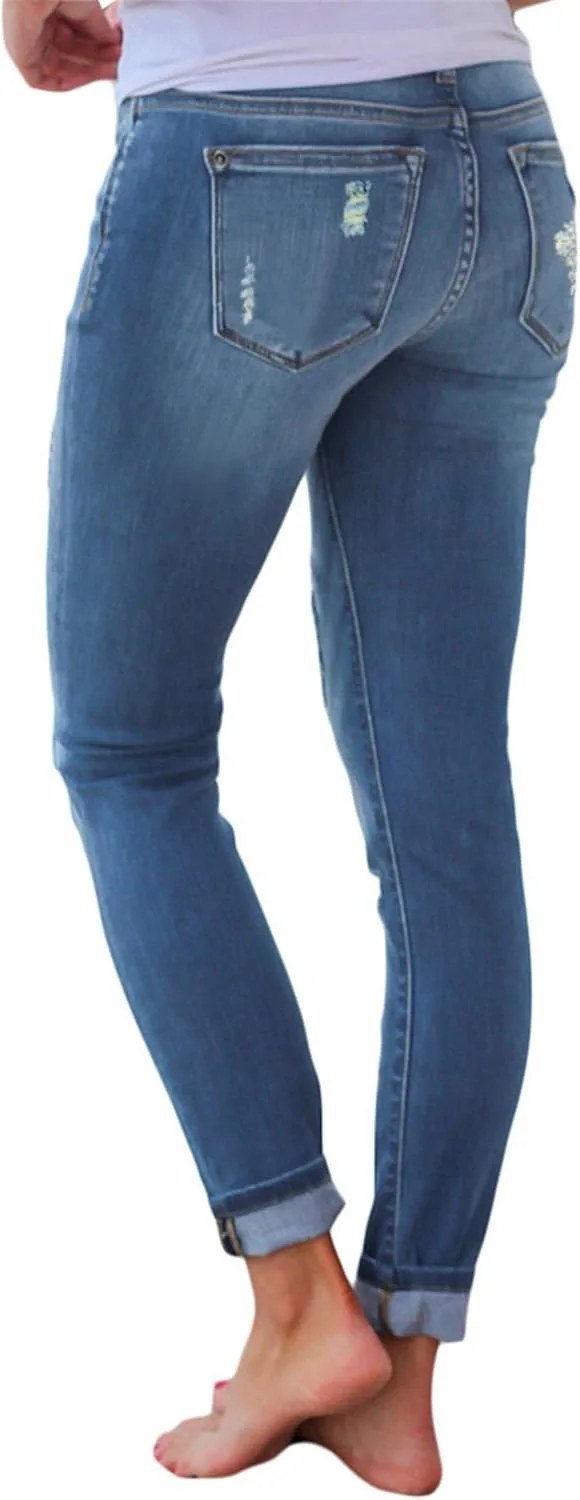 Andongnywell Plus Size Mid Waist колумбийские дизайнерские рваные скинни джинсы — фото 4