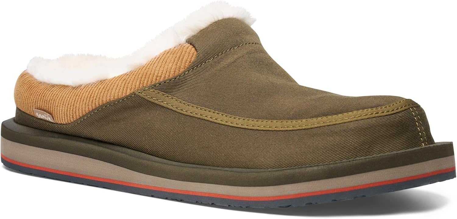 

Мужские домашние тапочки Sanuk Donny, Стелька из йога-материала, Уютная подкладка из искусственного меха, оливковый