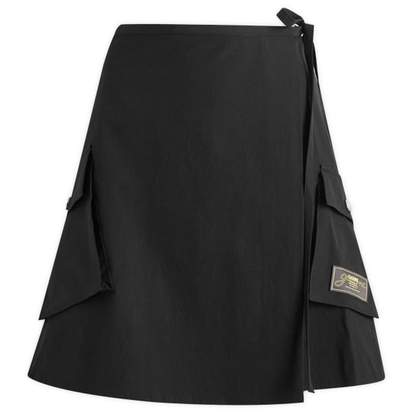 

Эластичная мини-юбка с запахом, представленная в конце Ganni, черный