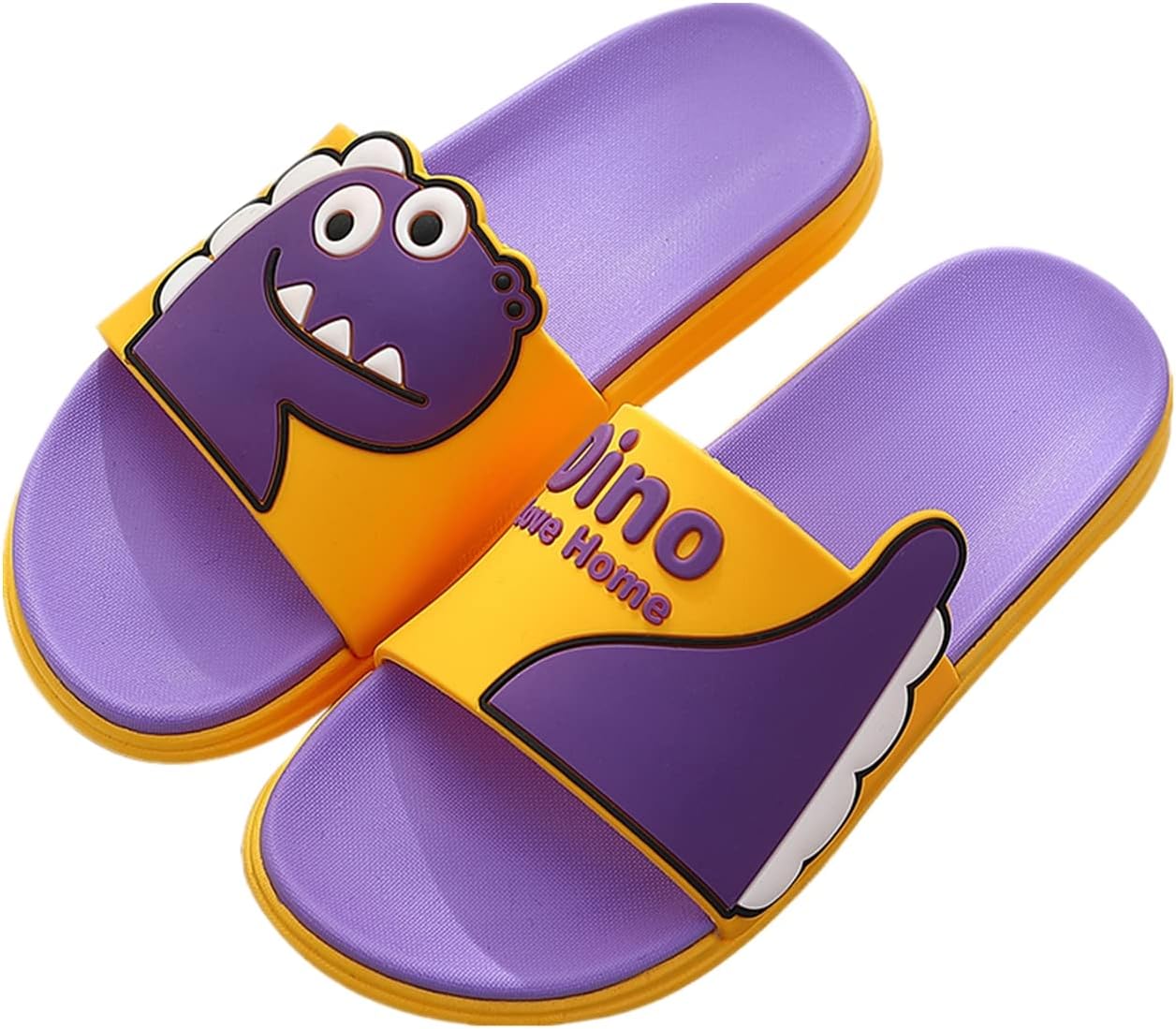 

Тапочки Aoakva Kawaii с милым мультяшным динозавром, кломпы для девочек и женщин, летние шлепанцы для душа, нескользящие пляжные обувь из мягкого ПВХ, желтый/фиолетовый